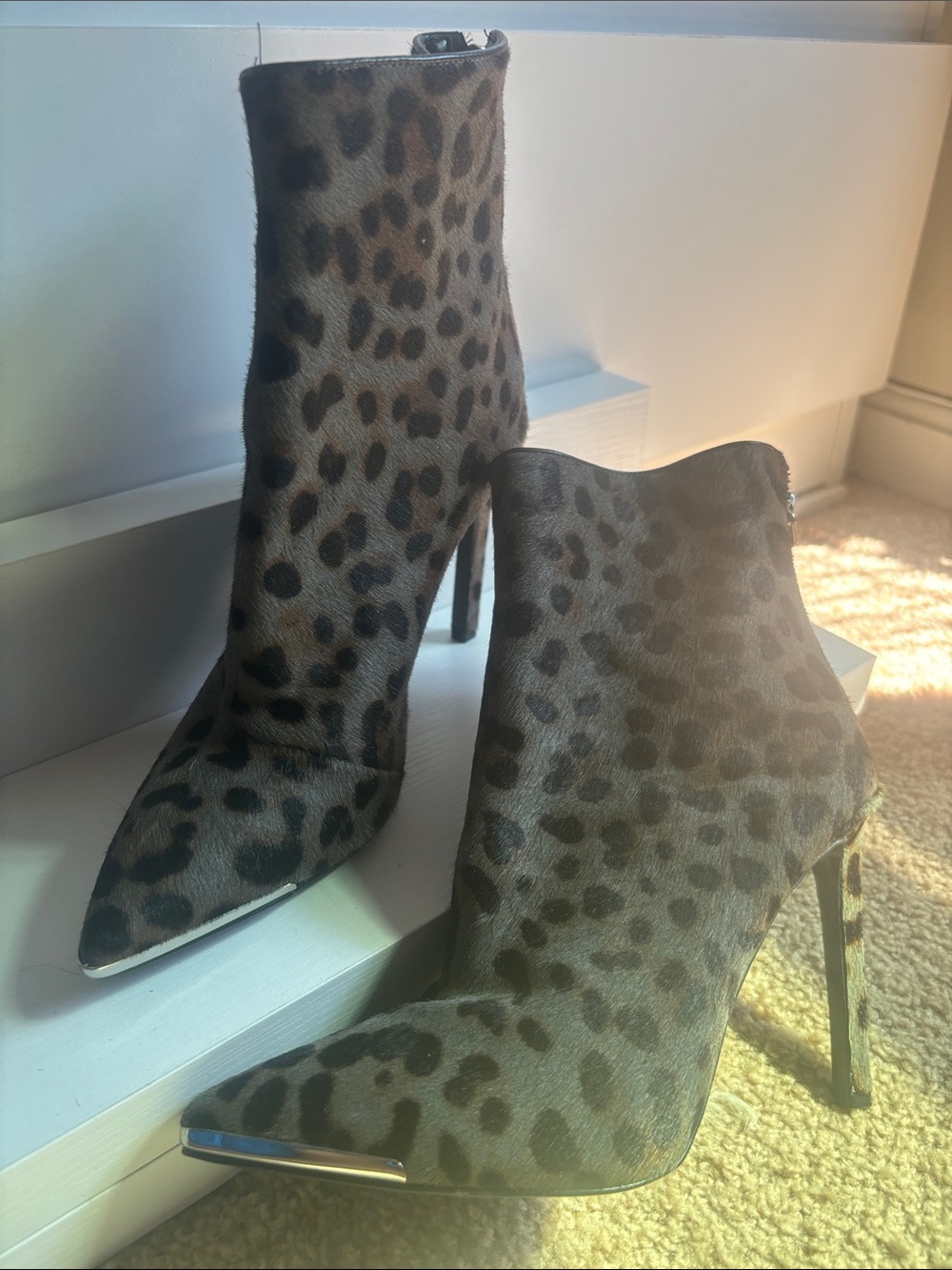 Nine West Leopard Print Pointed Toe Ankle Booties - Brown/Black